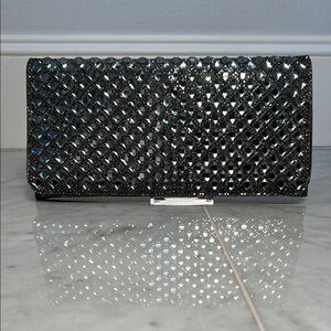 Dark gunmetal/Anthracite Crystal and Snake Print Clutch